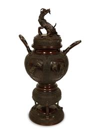 A Japanese Meiji Bronze Censer with Dragon Finial — 19TH CENTURY