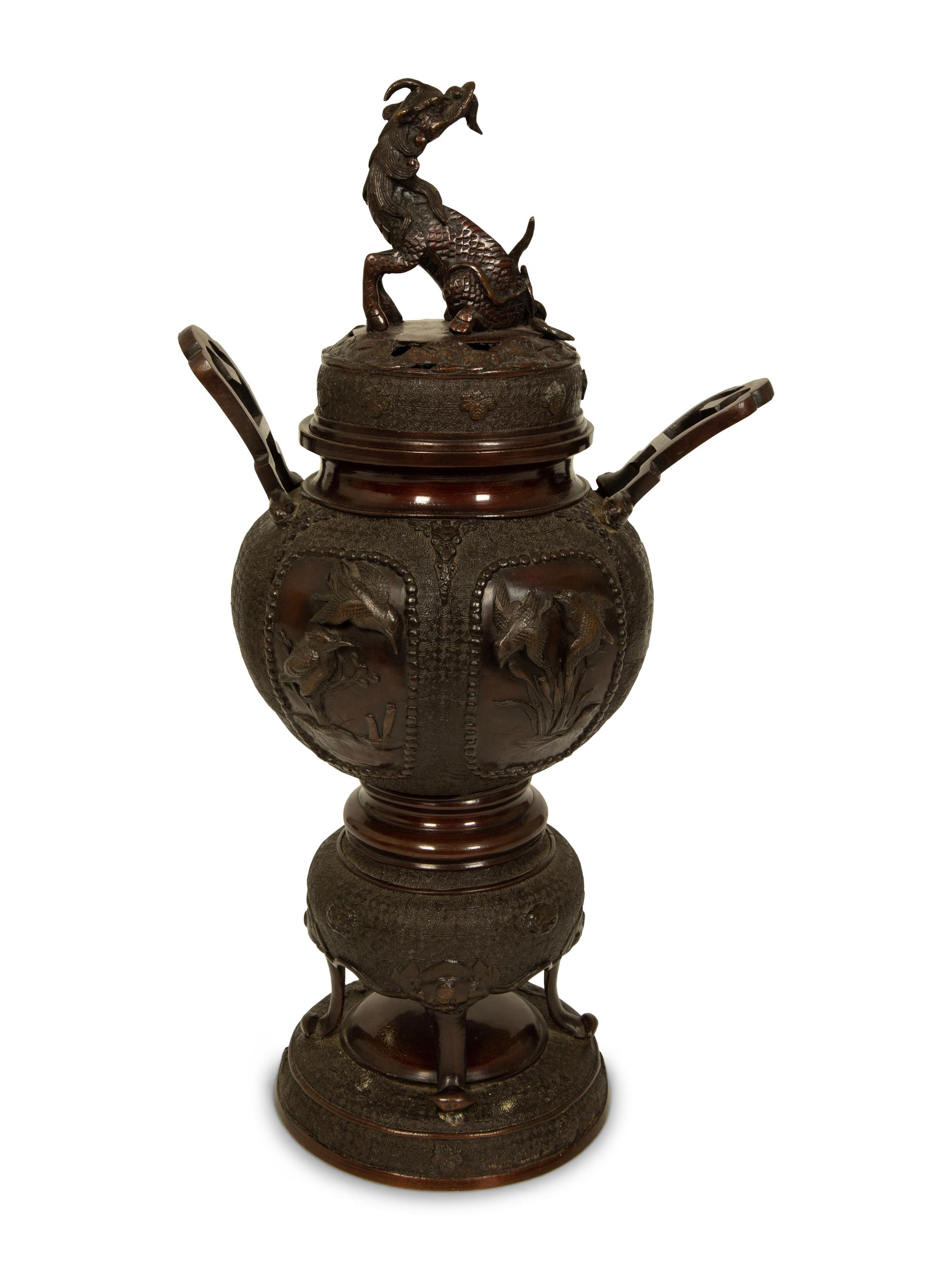 A Japanese Meiji Bronze Censer with Dragon Finial — 19TH CENTURY