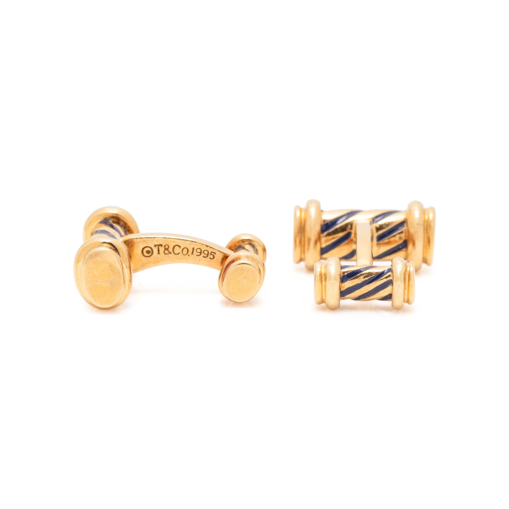 TIFFANY & CO., ANGELA CUMMINGS, YELLOW GOLD AND ENAMEL CUFFLINKS