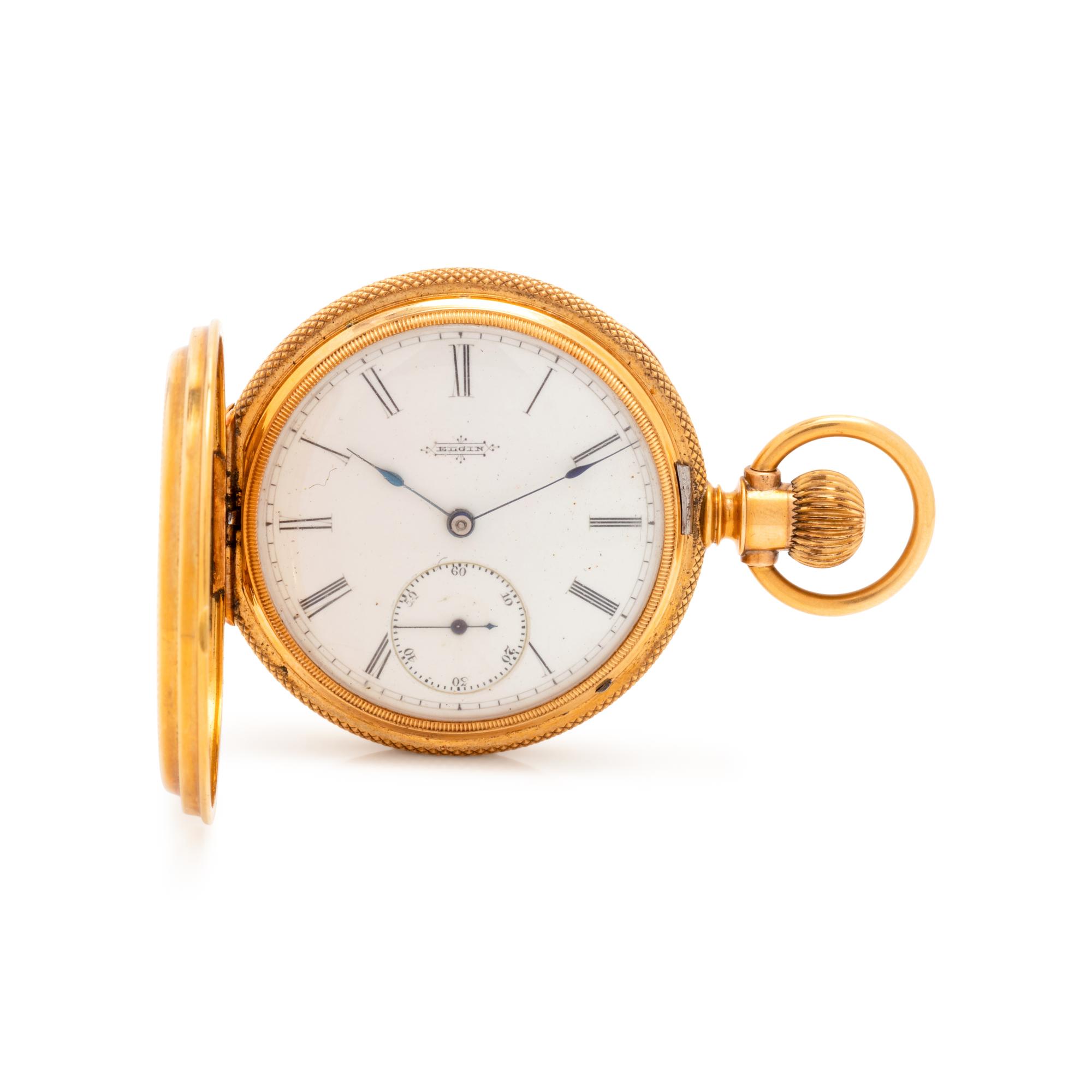 ELGIN, 18K YELLOW GOLD HUNTER CASE POCKET WATCH