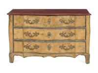 A French Polychrome-Painted Faux Marble-Top Commode