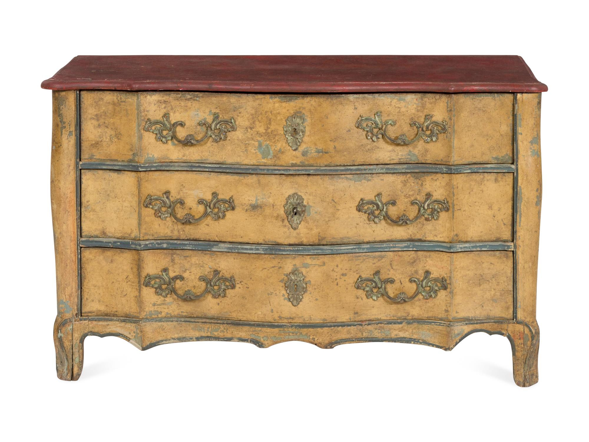 A French Polychrome-Painted Faux Marble-Top Commode