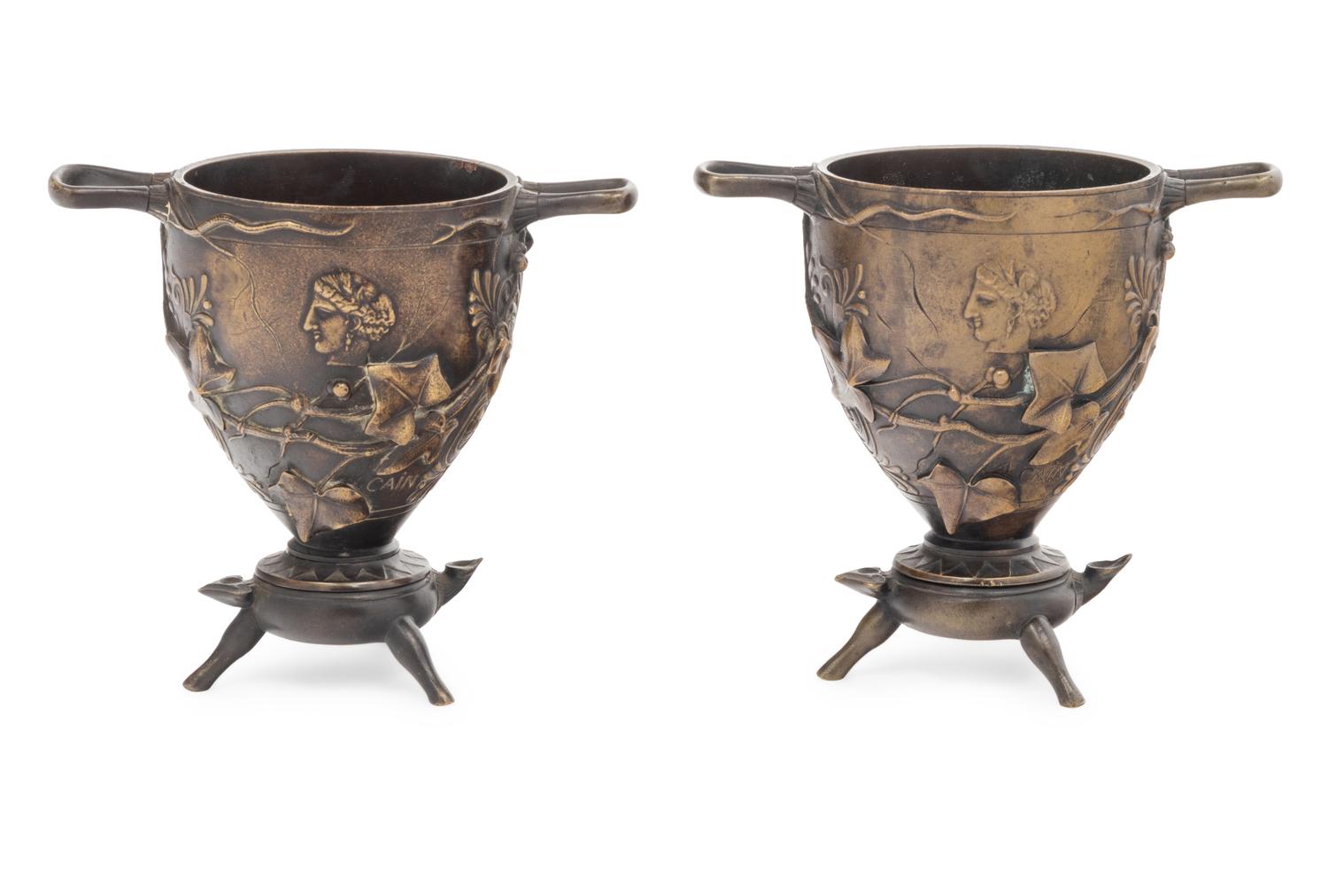Two Grand Tour Bronze Cups by Auguste-Nicolas Cain (French, 1821-1894)
