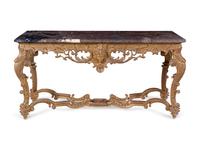 A Pair of Louis XV Style Giltwood Marble-Top Console Tables