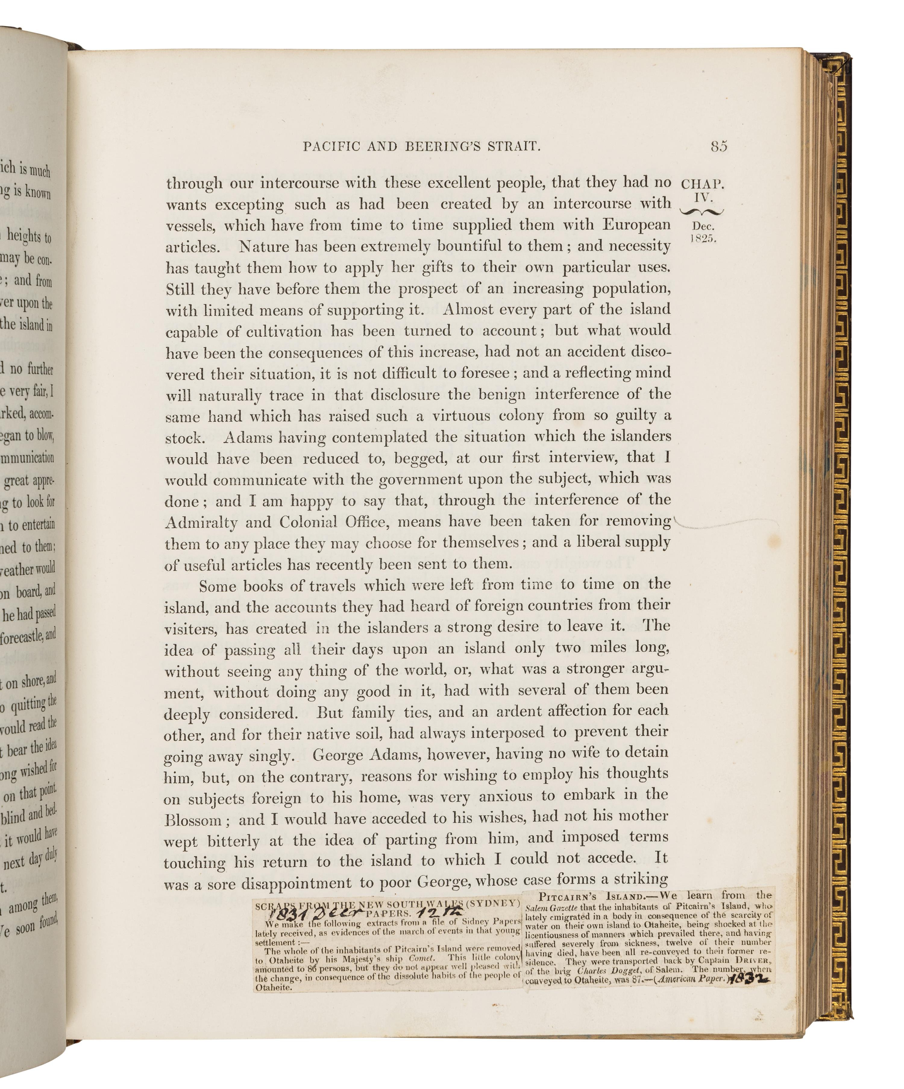 BEECHEY, Frederick William (1796-1856). Narrative of a Voyage to the Pacific and Beering's Strait, to co-operate with The Polar Expeditions: performed in H.M. Ship Blossom,... in the years 1825...28. In Two Parts. London: Henry Colburn and Richard Bentley, 1831.