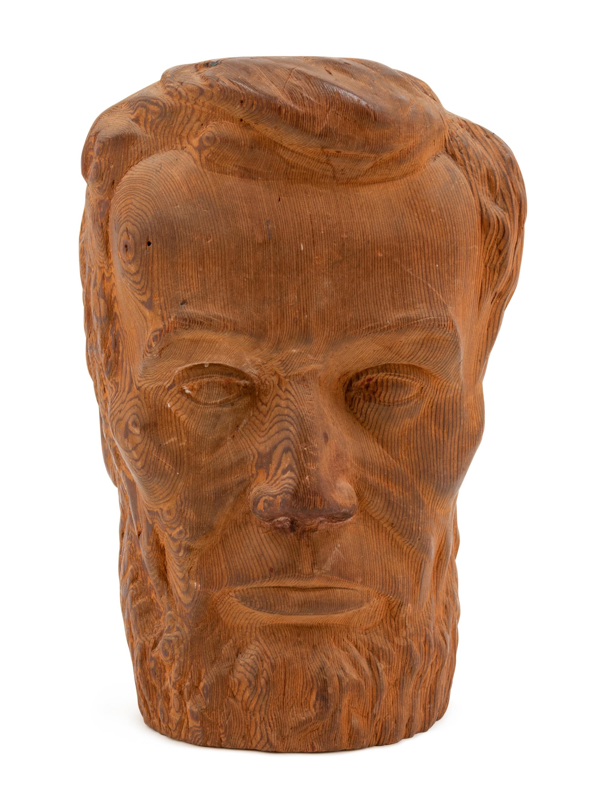 A Carved Pine Head of Abraham Lincoln