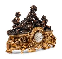 A French Gilt and Patinated Bronze Figural Mantel Clock
