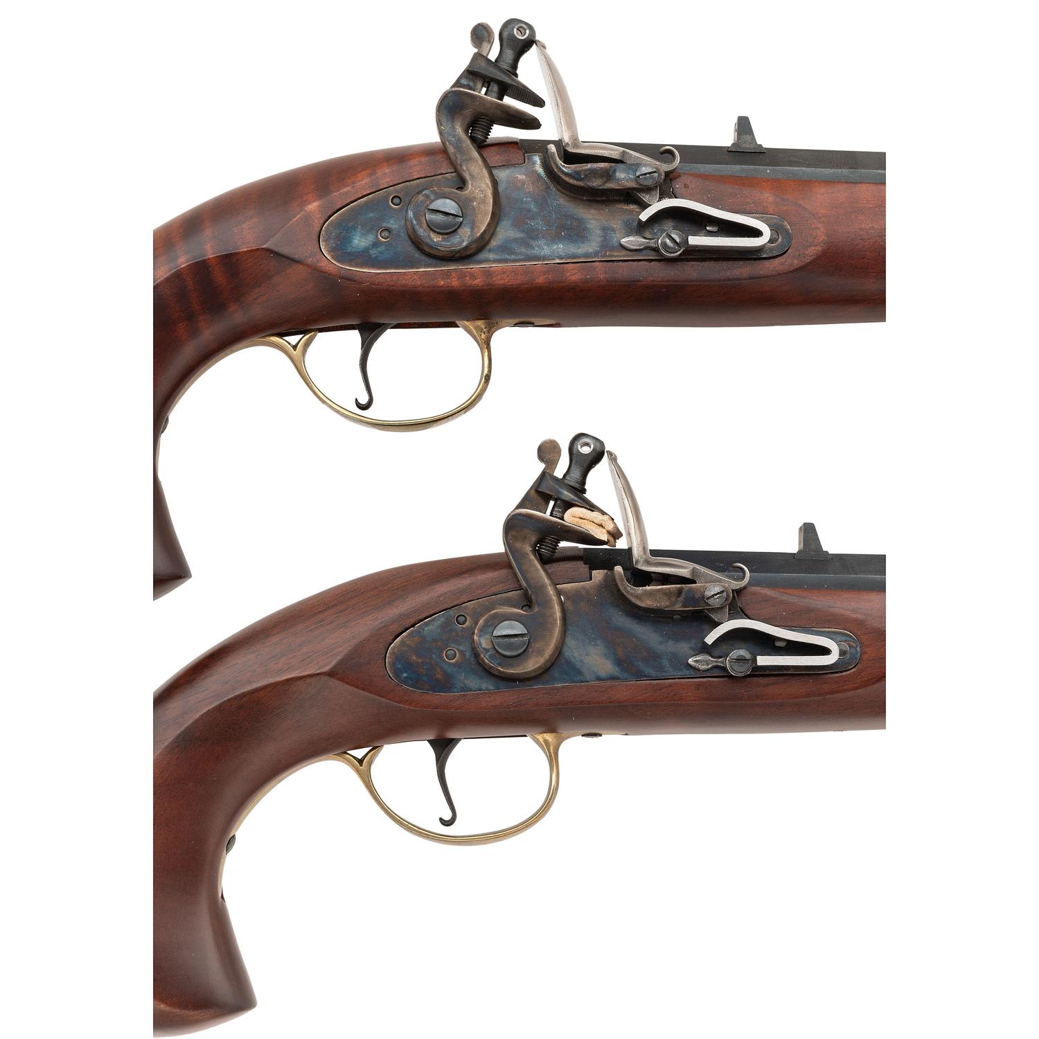 Cased Pair of Pedersoli Flintlock Kentucky Pistols with Accoutrements