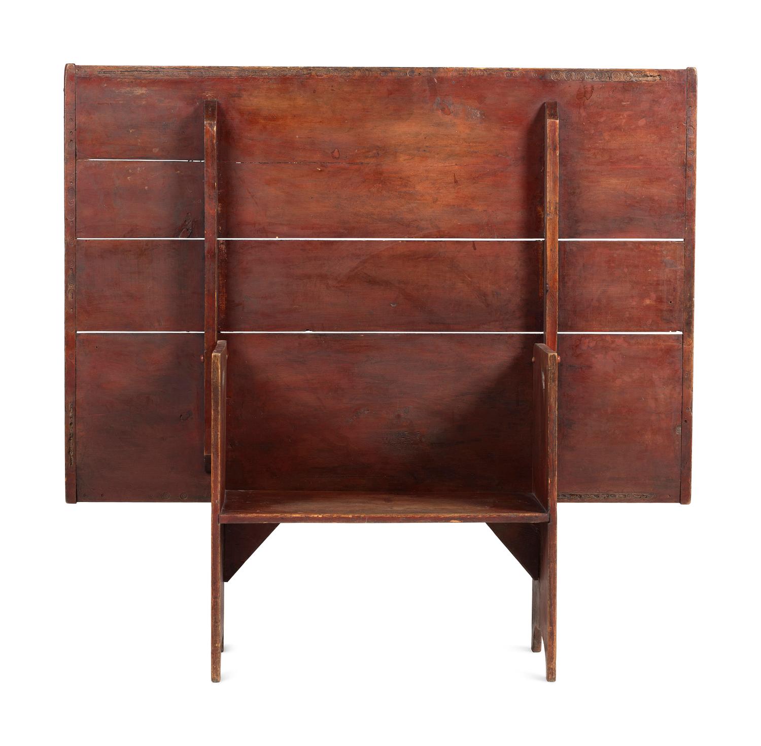 A Country Federal Red Painted Pine Scrubbed Top Hutch Table
