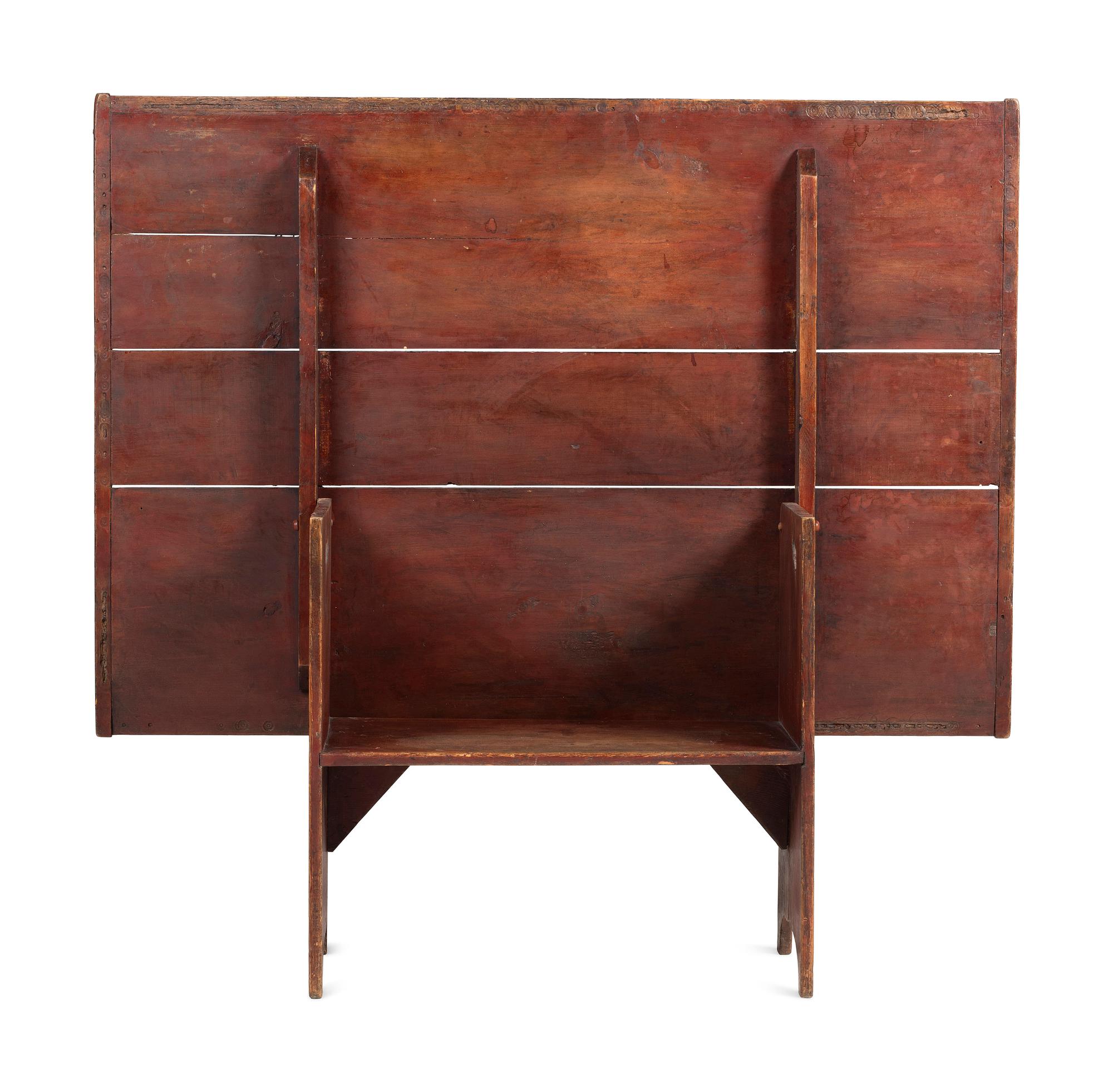 A Country Federal Red Painted Pine Scrubbed Top Hutch Table
