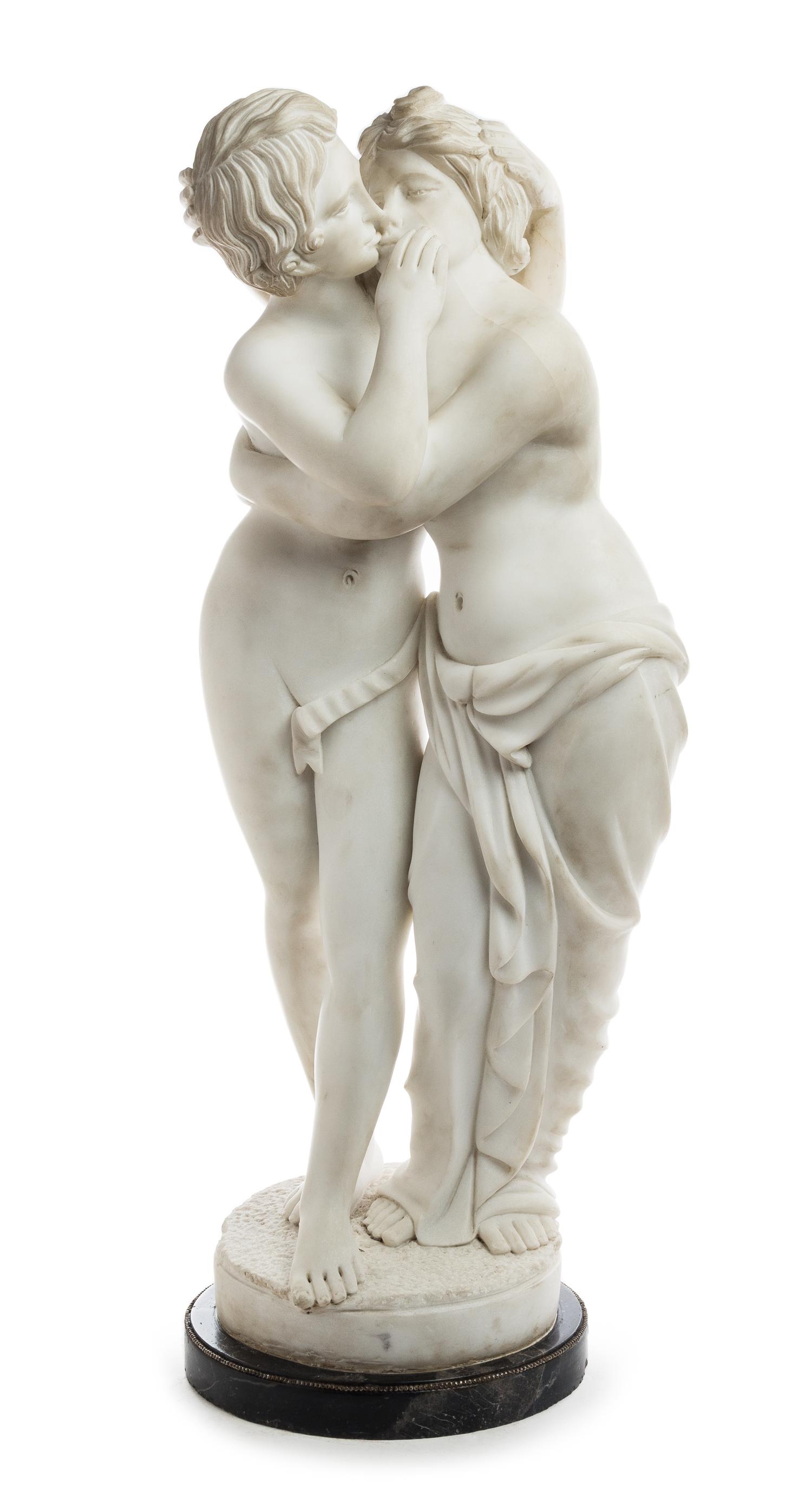 A Continental Carved Marble Figural Group Height overall 34 1/2 inches. — 20TH CENTURY