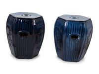 Six Chinese Blue Glazed Barrel-Form Hexagonal Garden Seats — 20TH CENTURY