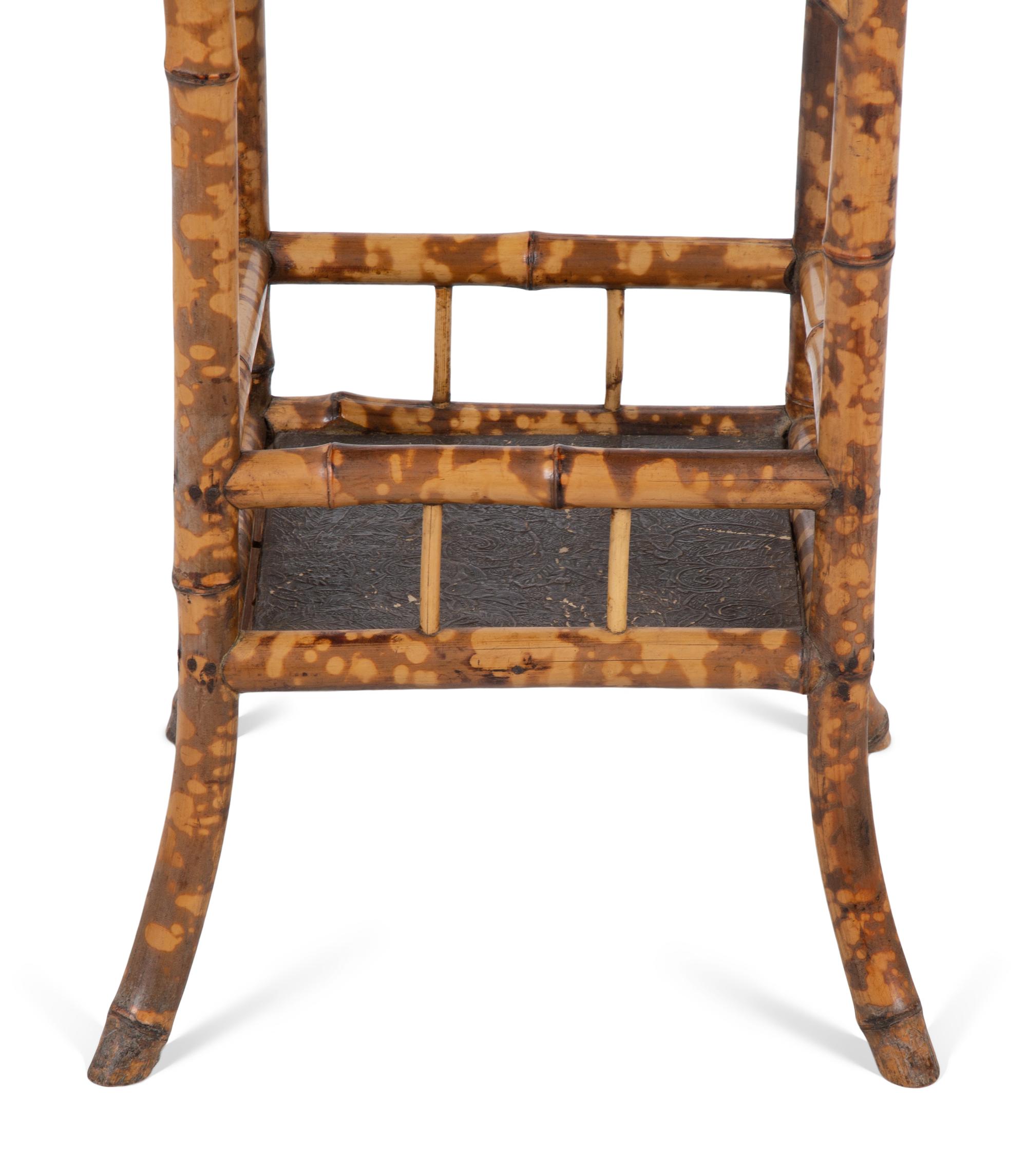 A Victorian Style Burnt Bamboo Octagonal Table, Umbrella Stand, and Etagere — 19TH/20TH CENTURY