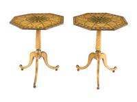 A Pair of George III Cream and Green-Painted Octagonal Tables