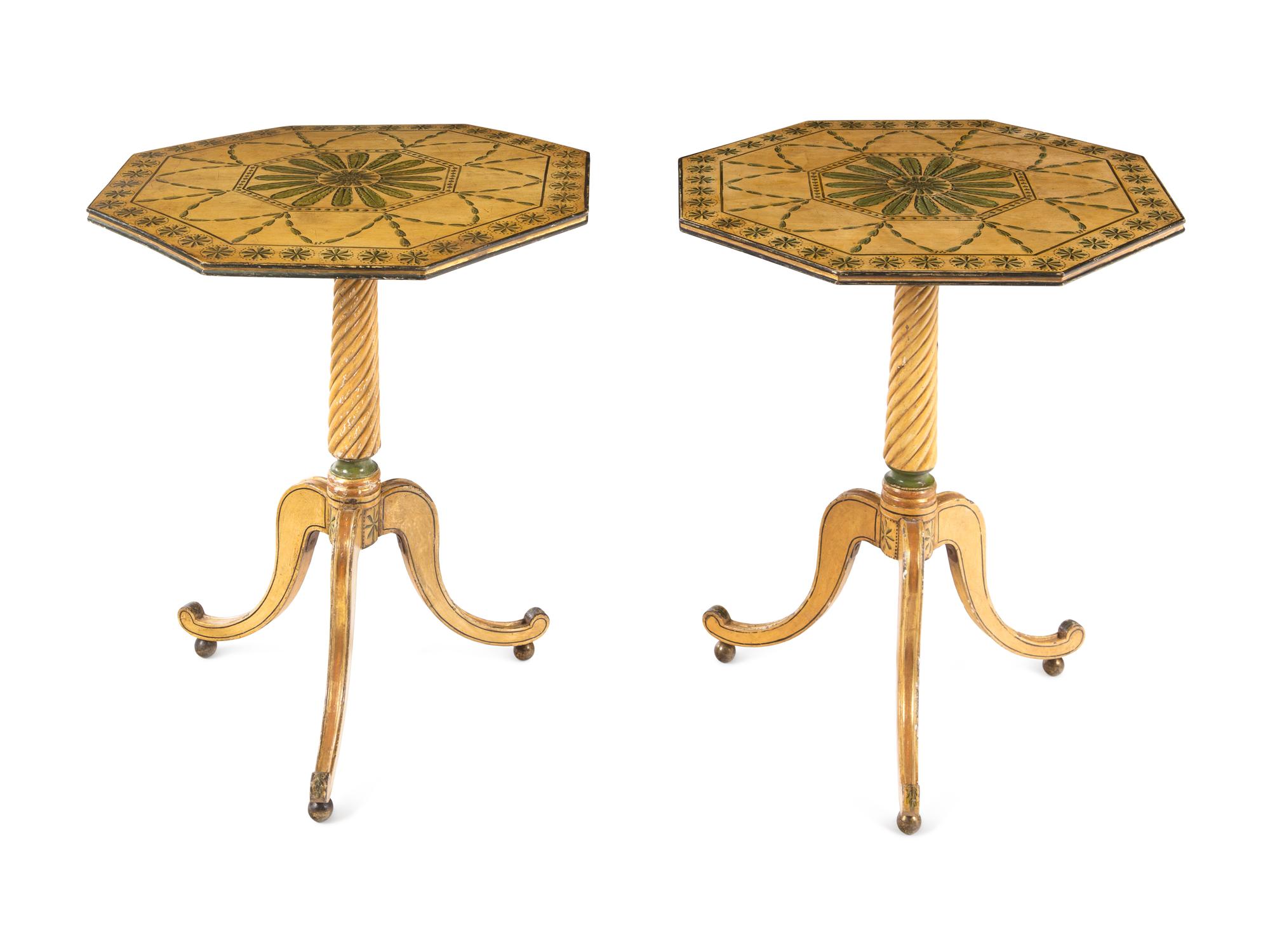 A Pair of George III Cream and Green-Painted Octagonal Tables
