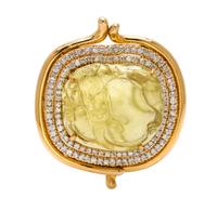 A 14 Karat Yellow Gold, Yellow Beryl and Diamond Brooch/Pendant, 25.20 dwts.