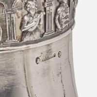 A Danish silver covered drinking horn on stand The horn by Anton Michelsen (1809-1877), the stand marked "AD," Copenhagen, Denmark, bearing date mark for 1855