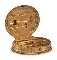 A Sèvres Style Porcelain Inset Gilt Metal Sewing Kit