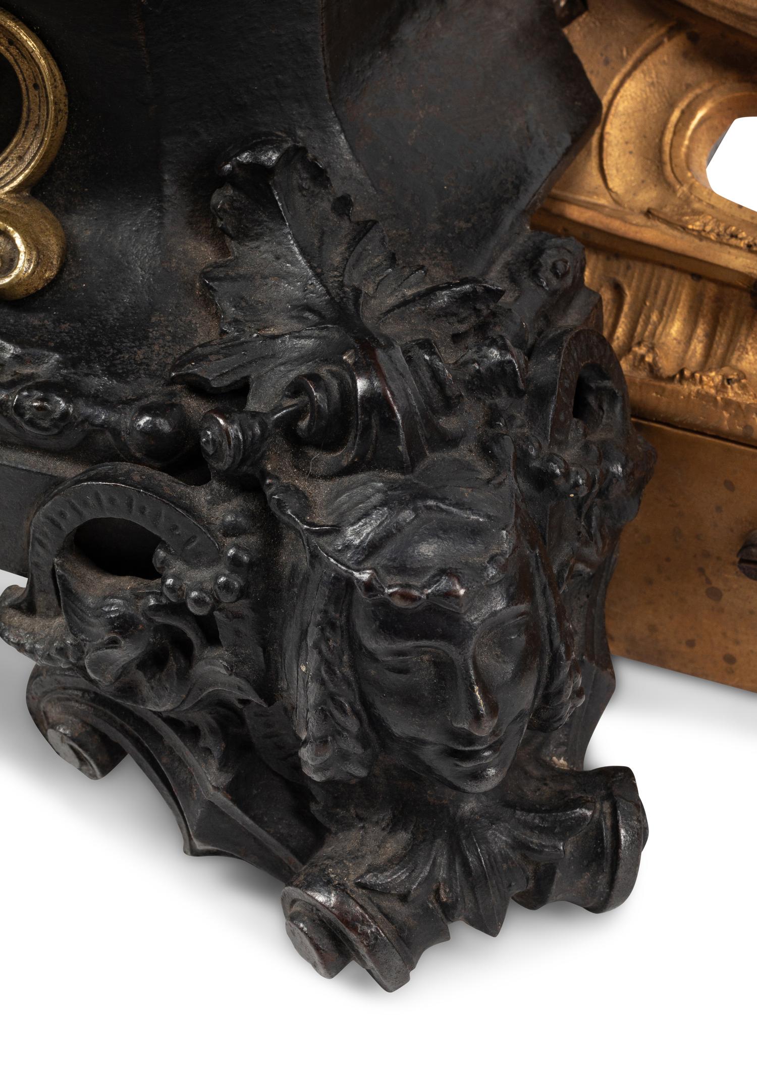 A Gilt and Patinated Bronze Fire Fender with Dog-Form Chenets