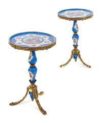 A Pair of Sèvres Style Porcelain Mounted Gilt Metal Guéridons
