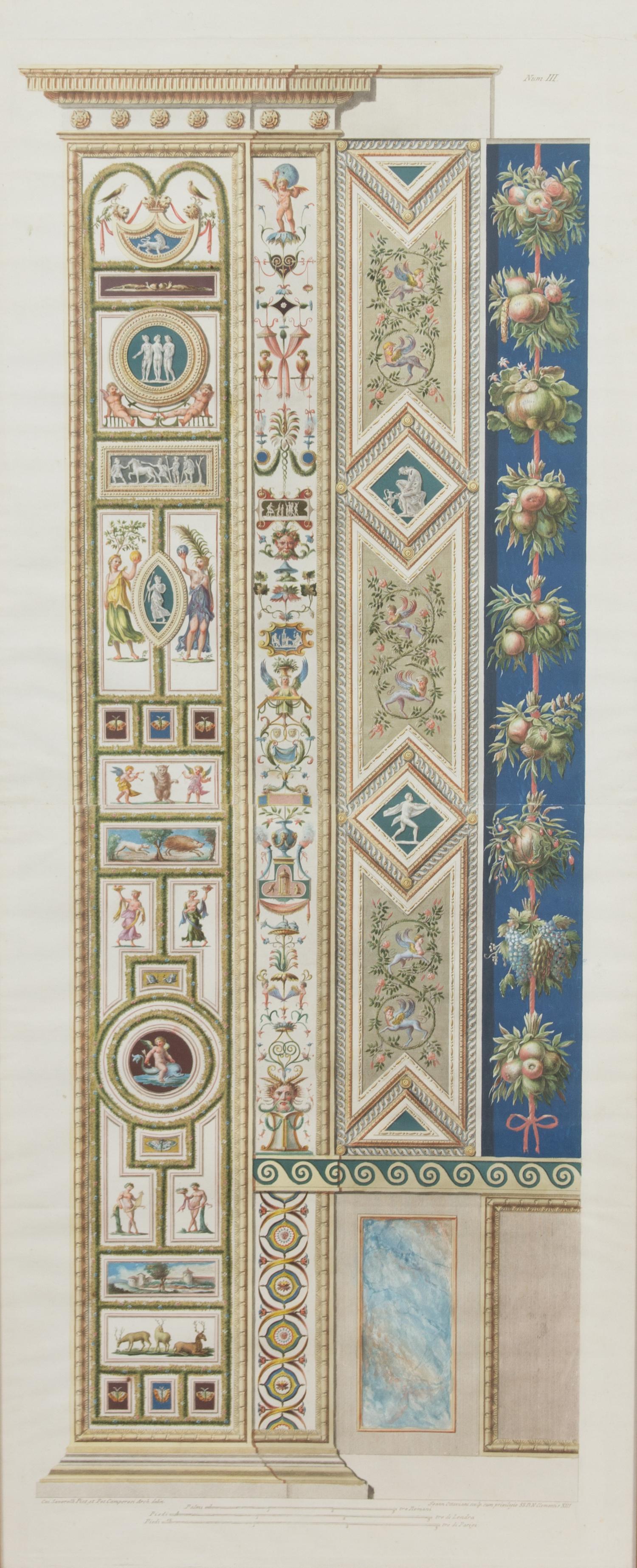 Two Hand-Colored Architectural Panel Engravings Visible: 43 3/4 x 17 3/4 inches. — AFTER J. OTTAVIAN, (ITALIAN, 19TH CENTURY)