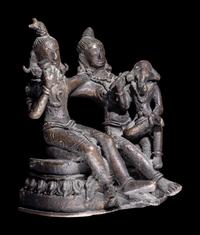 An Indian Bronze Group of Shiva and Parvati with Ganesha