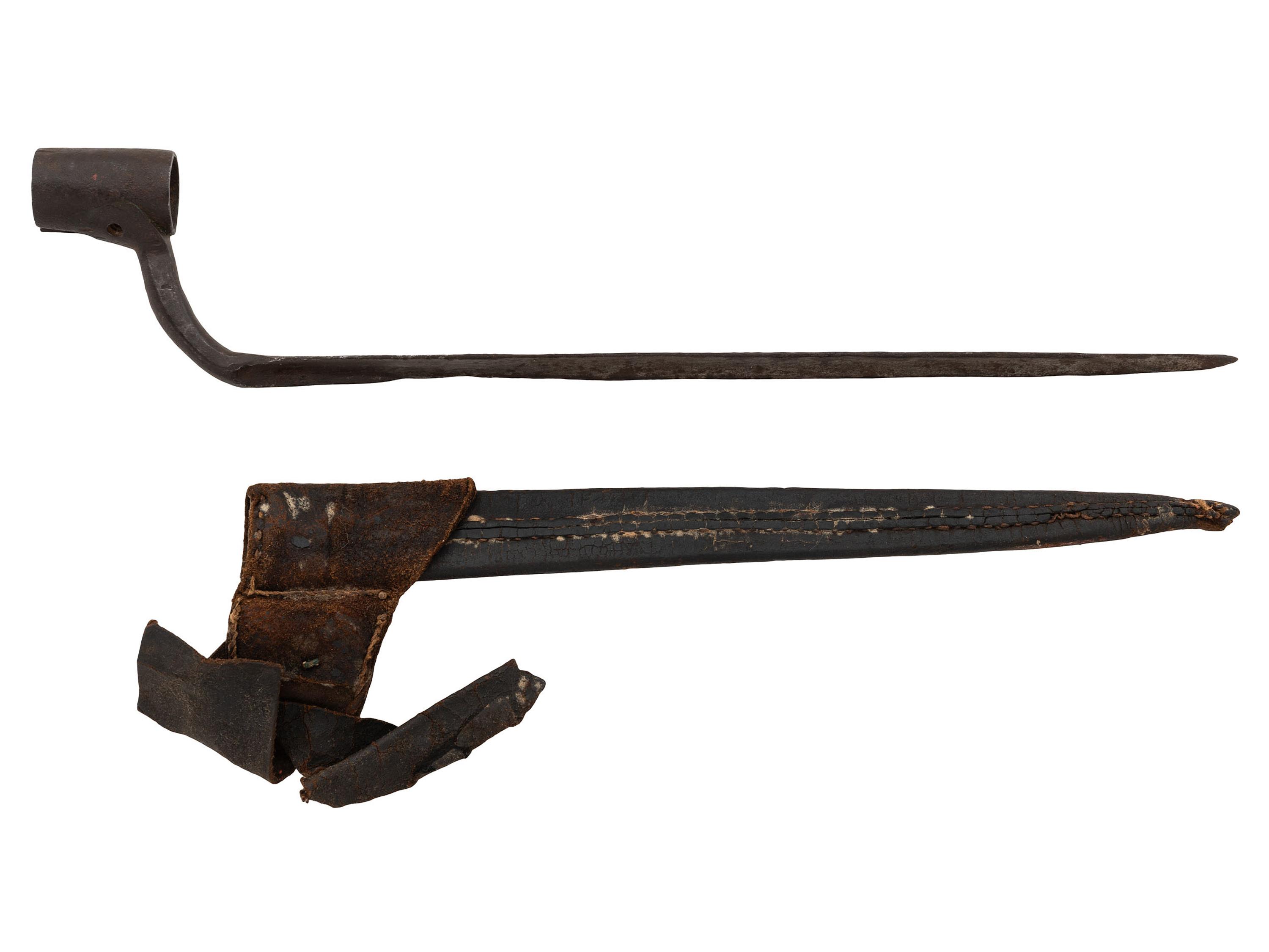 Crude American Made Colonial Era Socket Bayonet & Scabbard