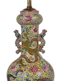 A Chinese Export Famille Jaune Porcelain Dragon Vase Mounted as a Lamp — 19TH/20TH CENTURY
