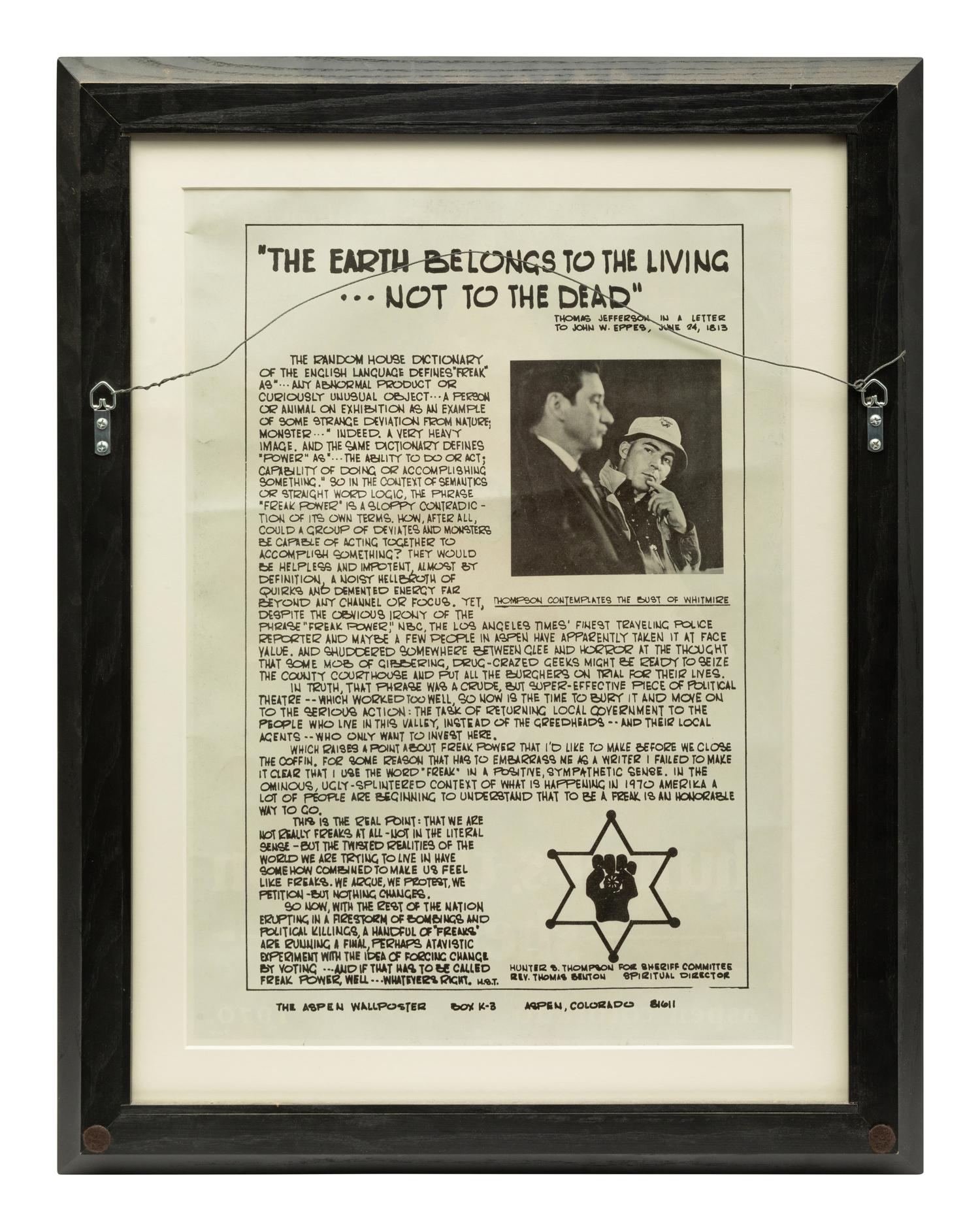 Hunter S. Thompson Sheriff, Aspen Wall Poster 5 (1970)