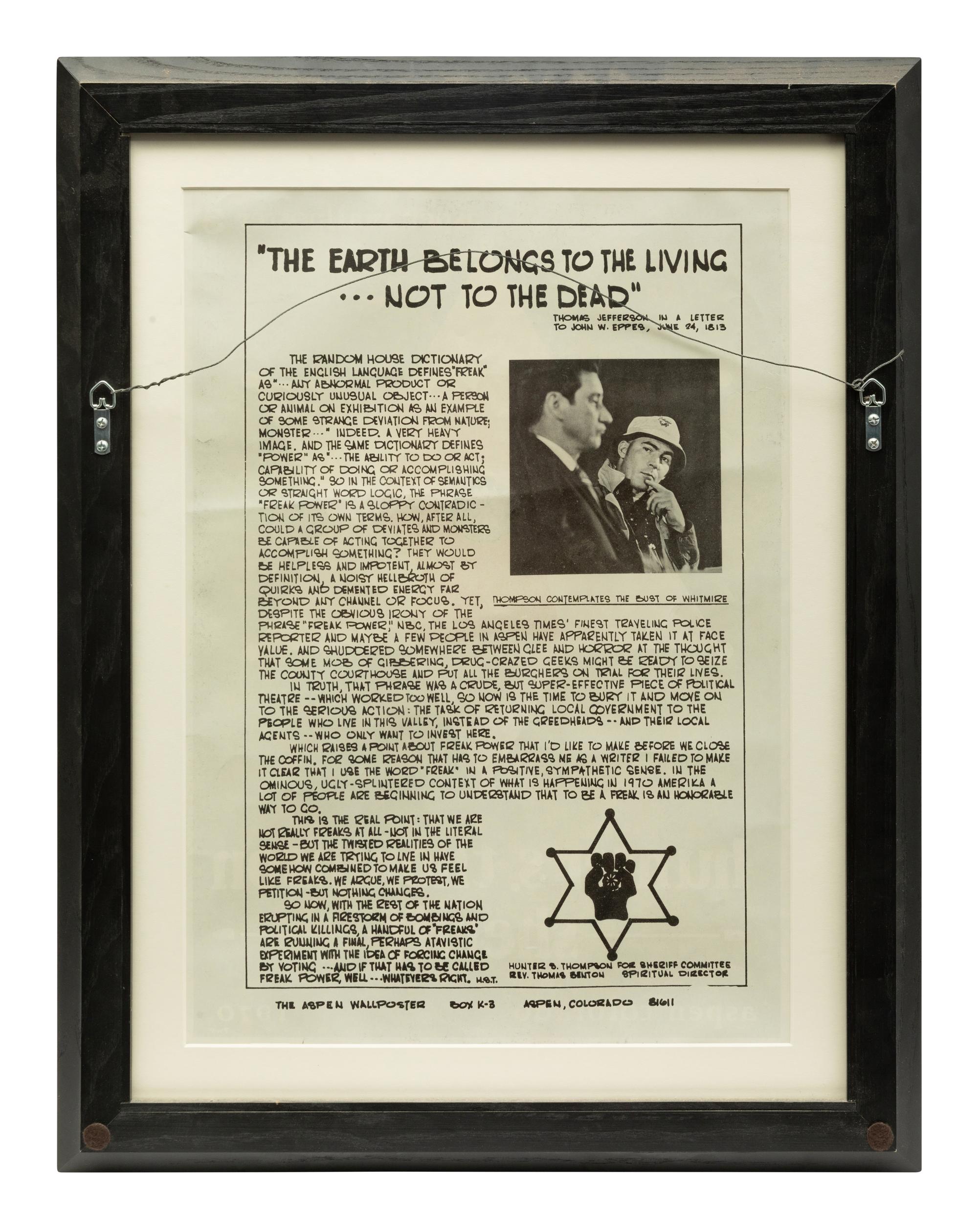 Hunter S. Thompson Sheriff, Aspen Wall Poster 5 (1970)