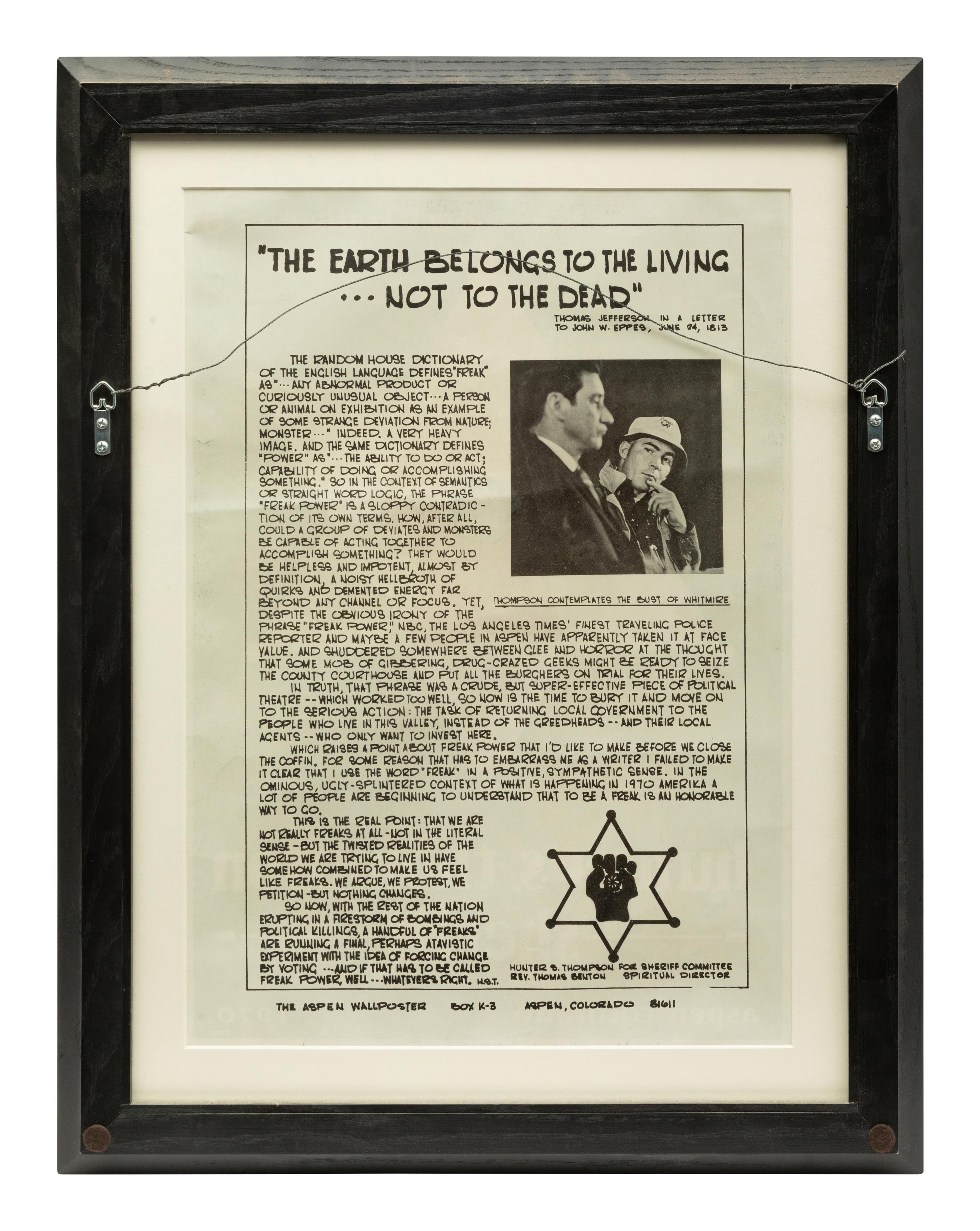 Hunter S. Thompson Sheriff, Aspen Wall Poster 5 (1970)