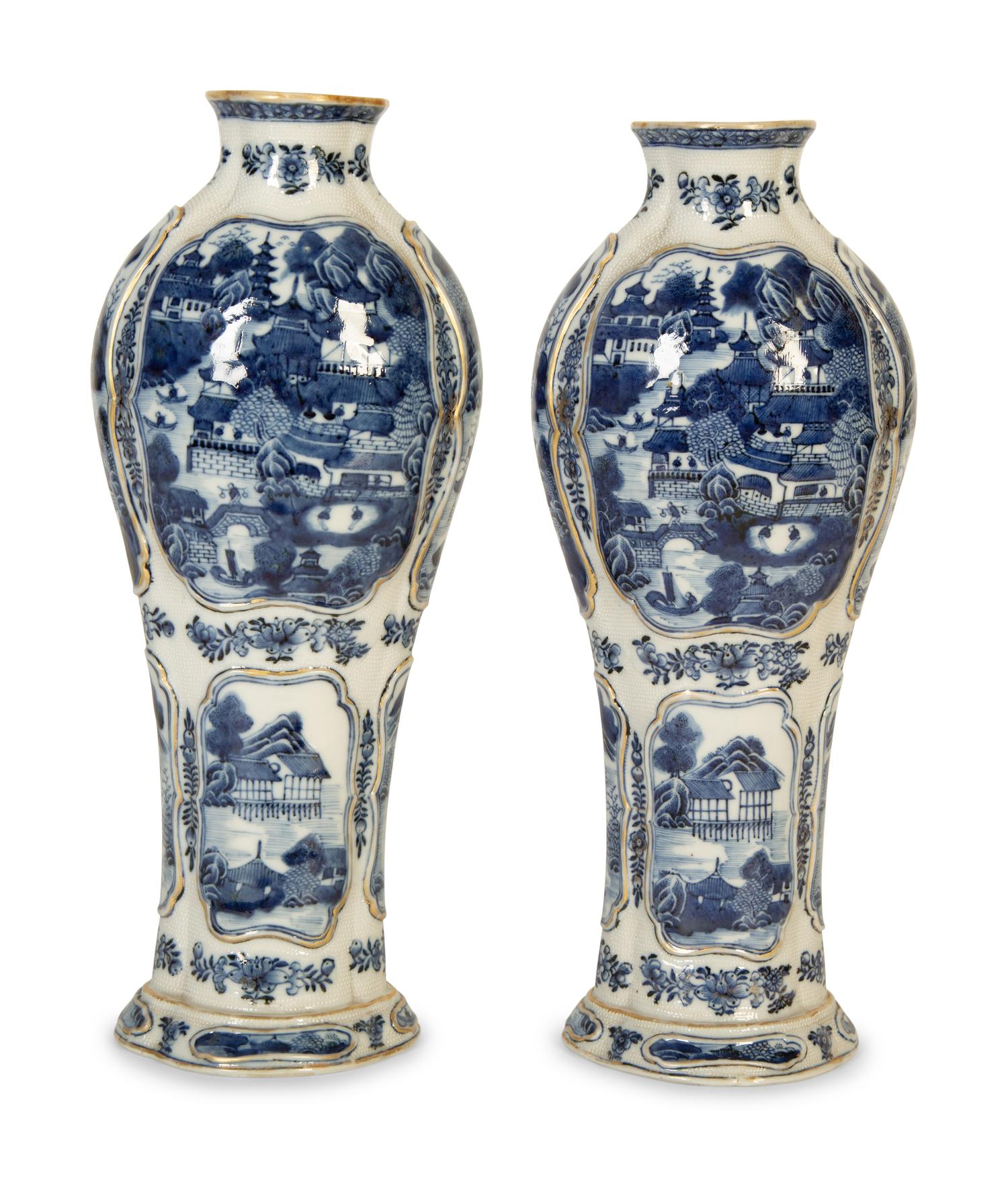 A Pair of Chinese Export Blue and White Porcelain Vases