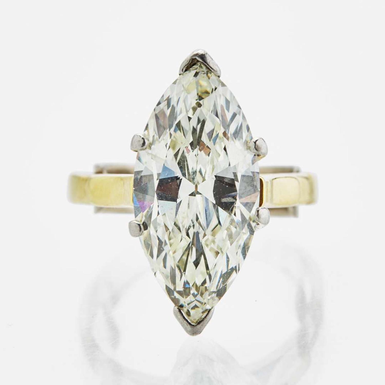 A Platinum and 18K Yellow Gold and Diamond Ring 4.58 Marquise Brilliant-Cut, GIA Certified