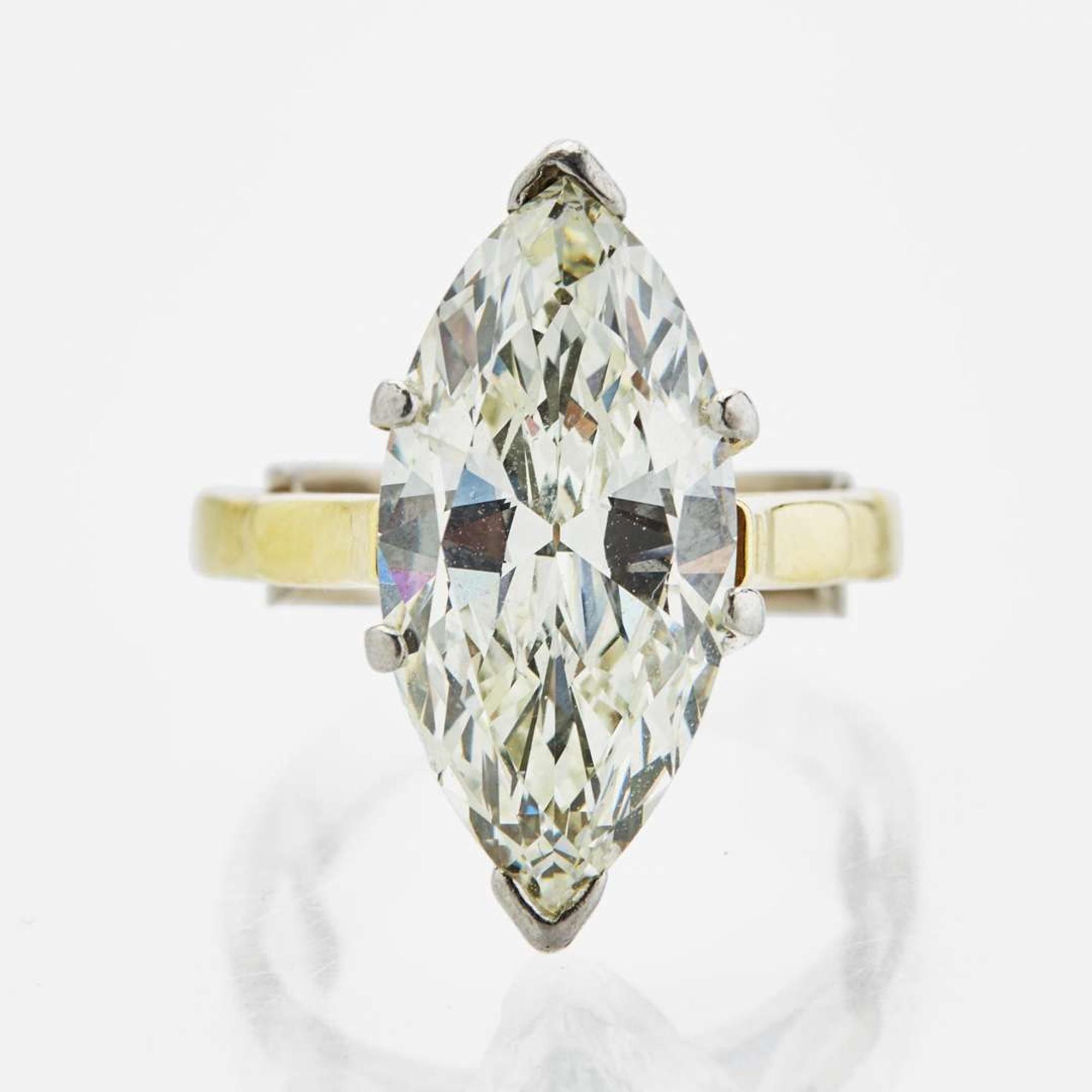 A Platinum and 18K Yellow Gold and Diamond Ring 4.58 Marquise Brilliant-Cut, GIA Certified