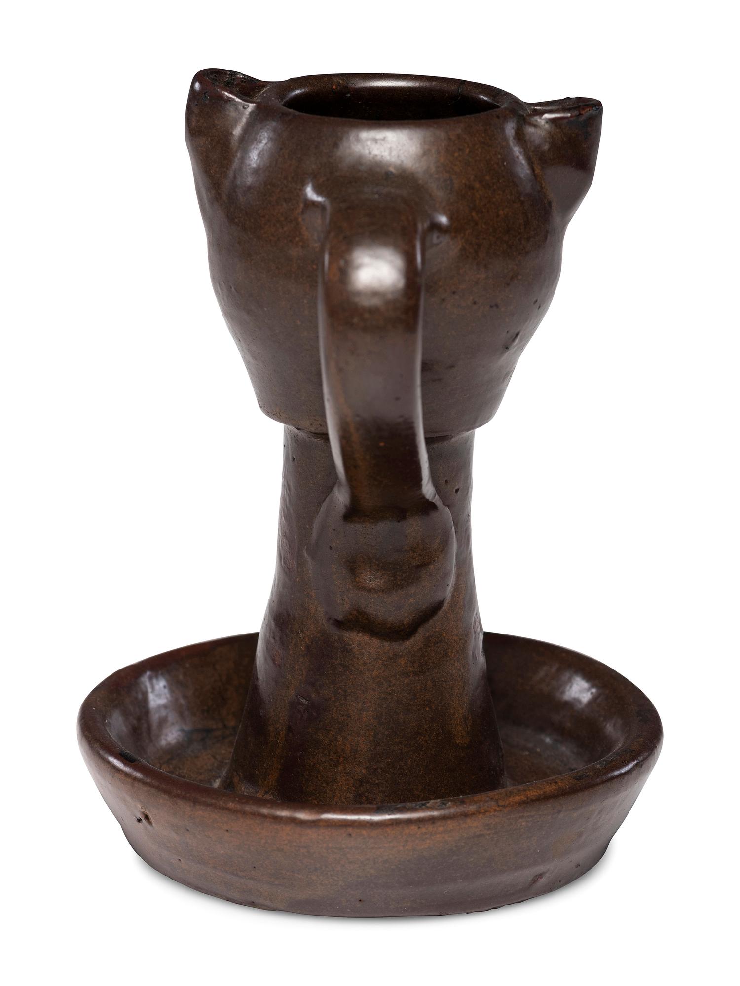 A Rare Double-Spouted Stoneware Grease Lamp, Attributed to Samuel Routson