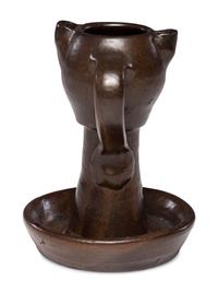 A Rare Double-Spouted Stoneware Grease Lamp, Attributed to Samuel Routson
