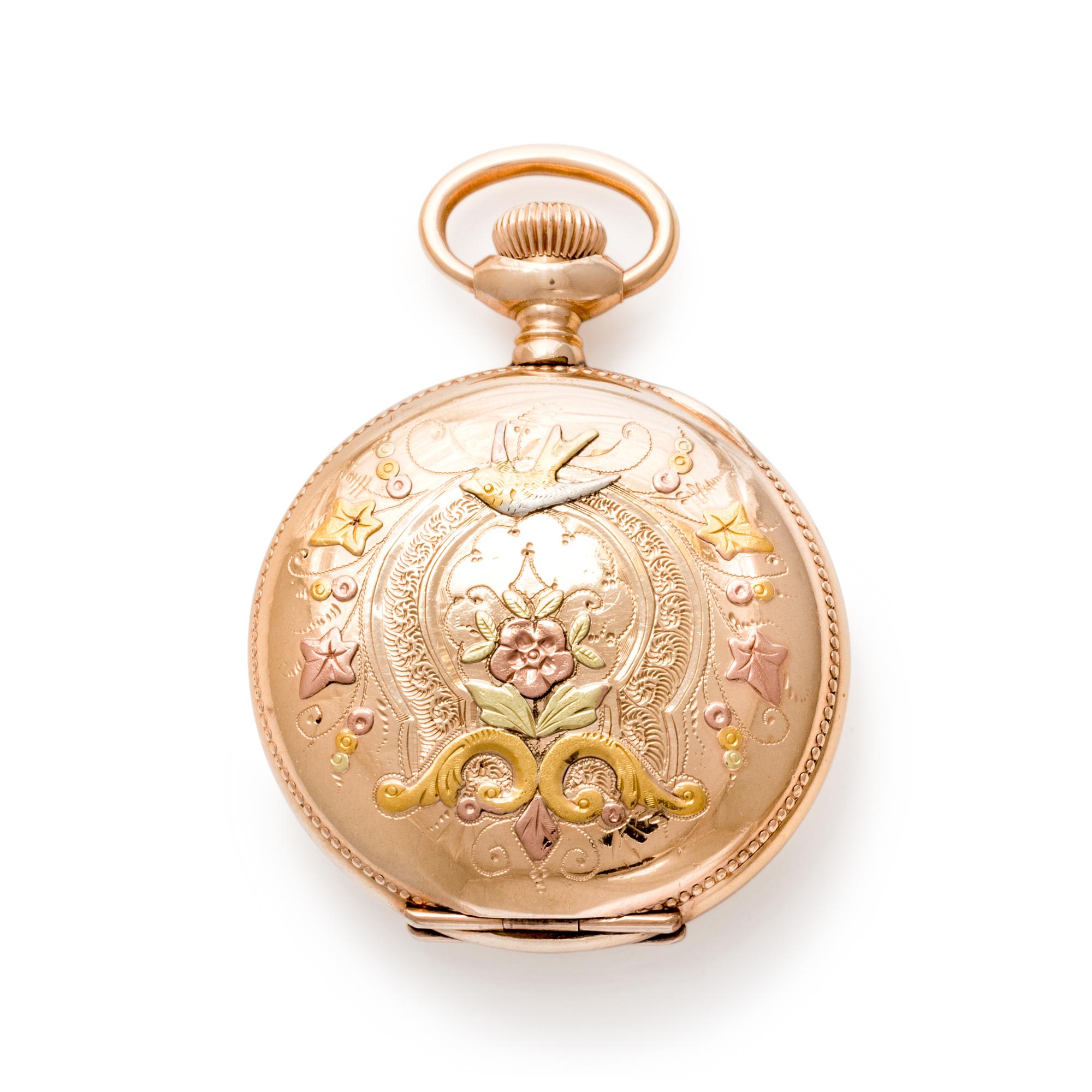 EDGEMERE, TRICOLOR GOLD-FILLED HUNTER CASE POCKET WATCH