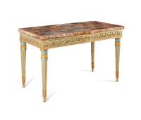 A North Italian Neoclassical Blue Painted and Parcel Gilt Marble-Top Console Table