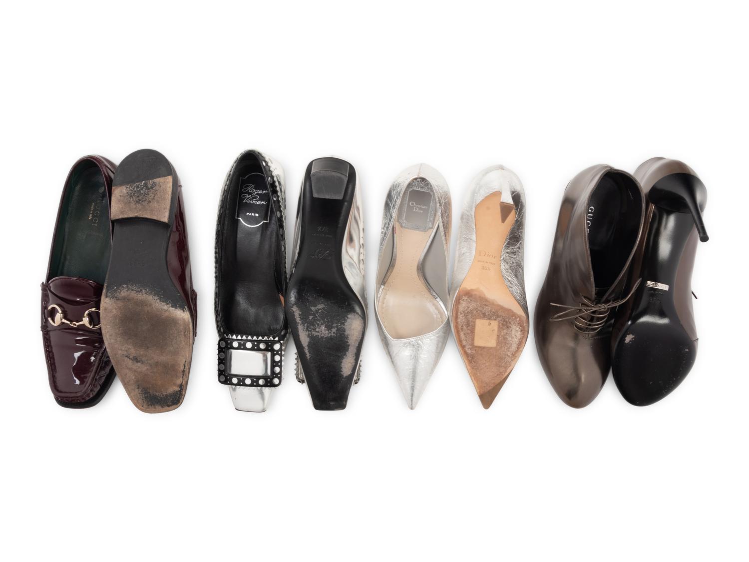 Four Pairs of Designer Shoes: One Roger Vivier, One Christian Dior, Two Gucci, 2000s