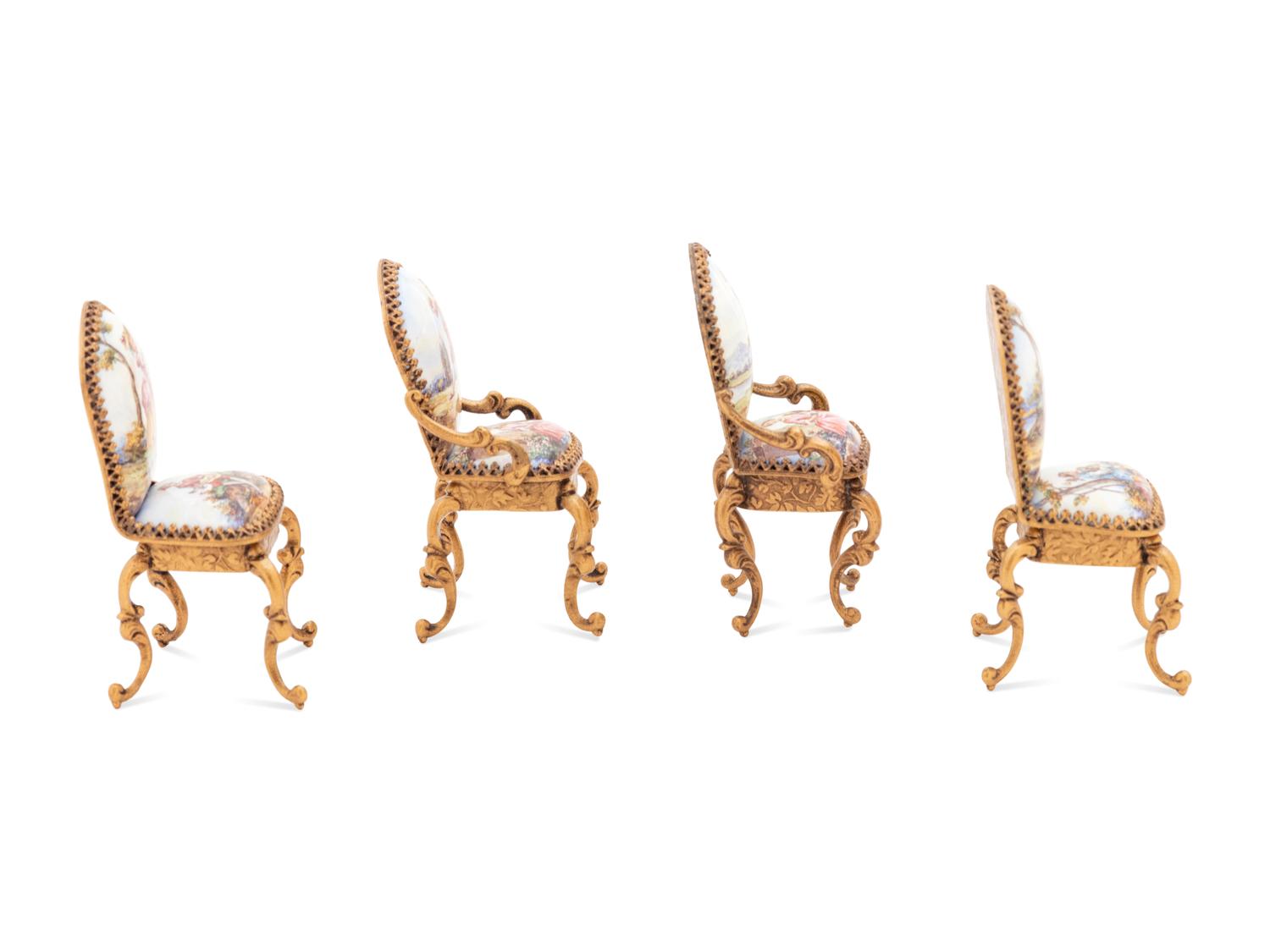 Six Viennese Enameled Miniature Furniture Articles