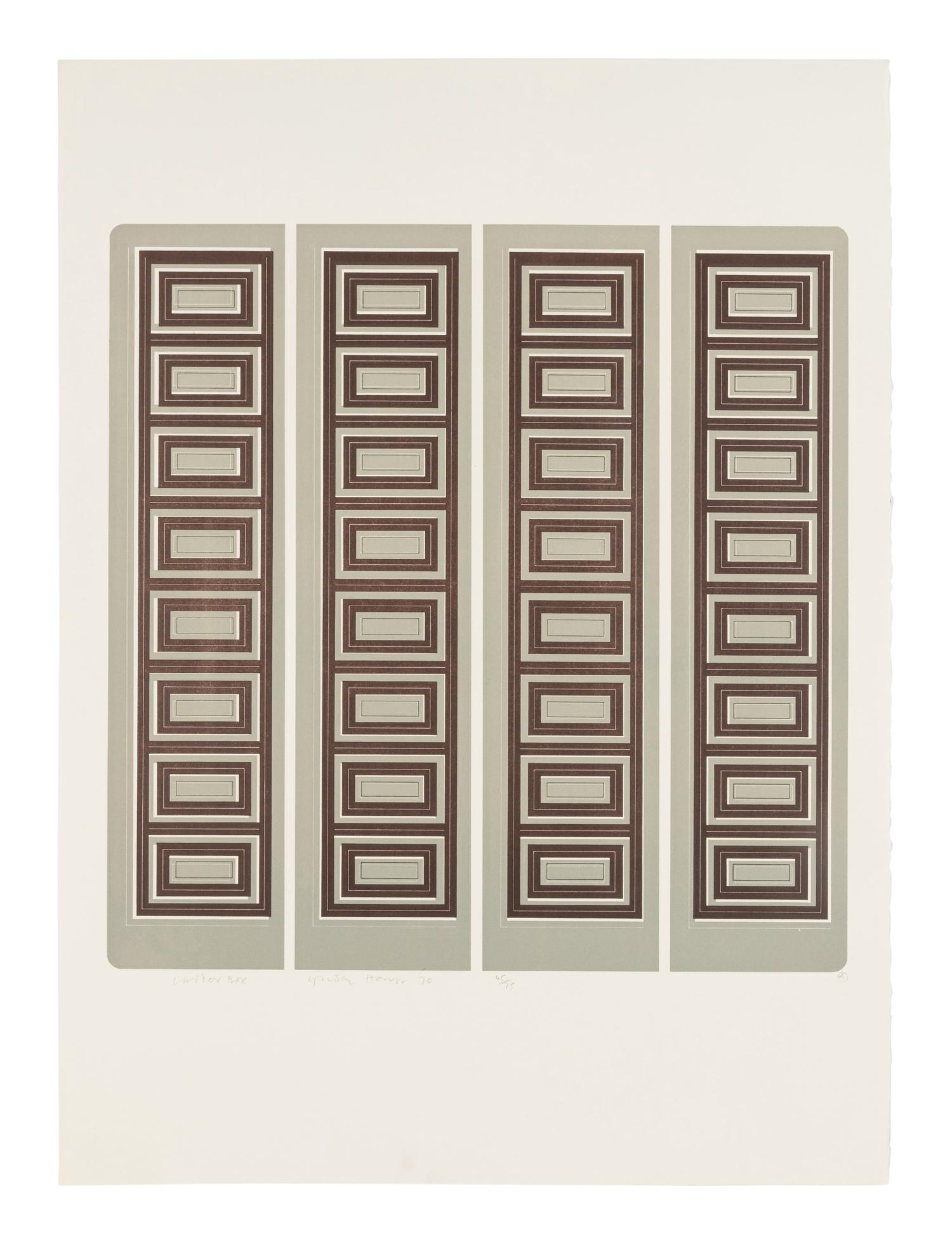 A Group of Six Prints ( Ladder Box; Multi Case; Vertical Screen; Drop Mitres; Quoined Chase; Mitred Matrix ), 1970