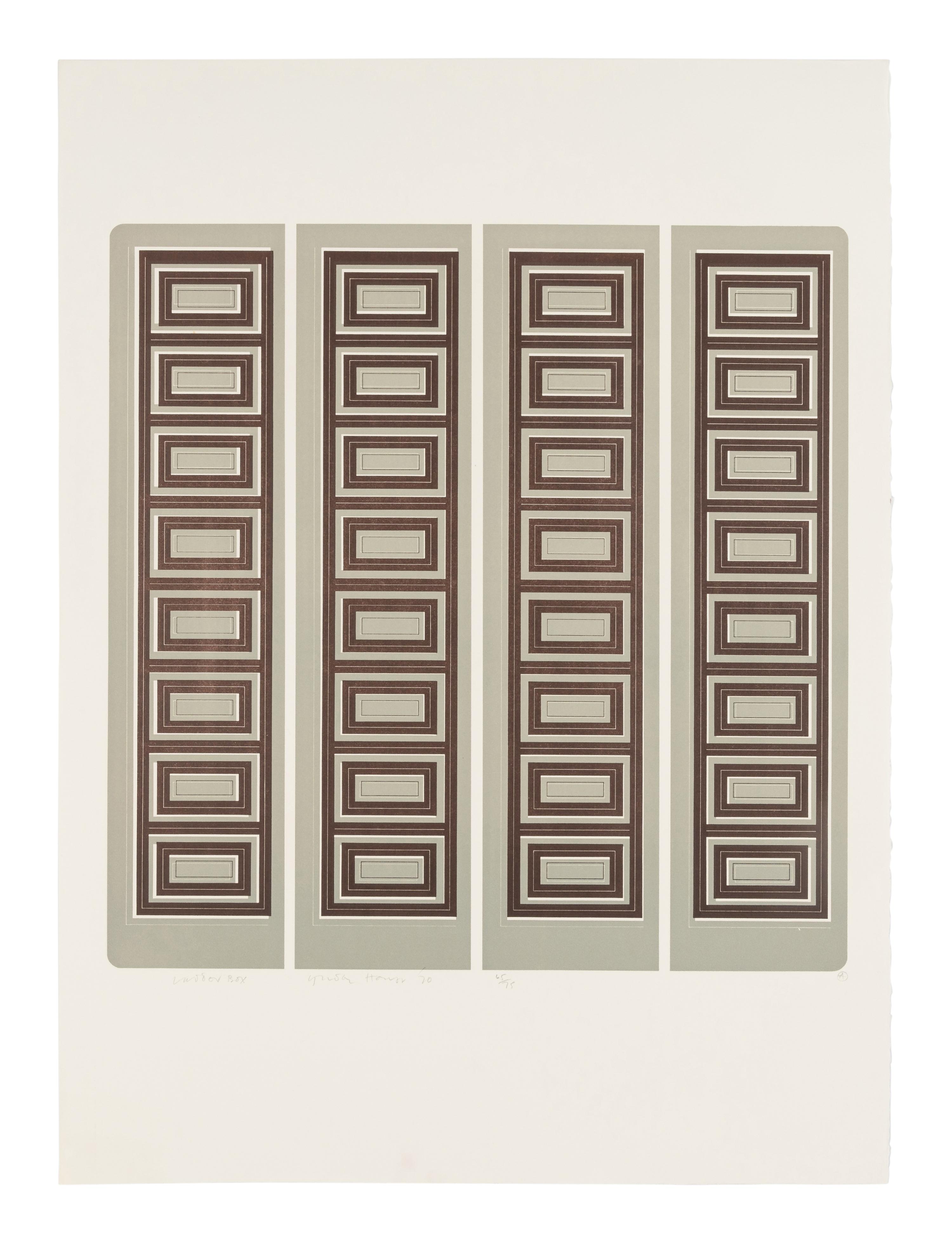 A Group of Six Prints ( Ladder Box; Multi Case; Vertical Screen; Drop Mitres; Quoined Chase; Mitred Matrix ), 1970