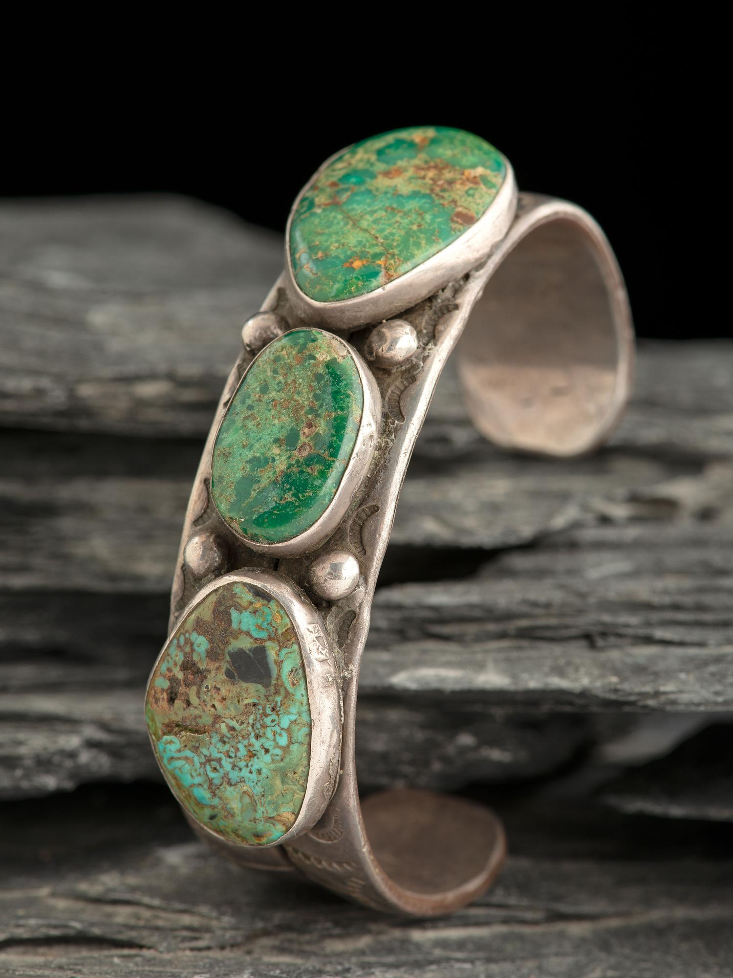 Navajo Ingot and Turquoise Cuff Bracelet