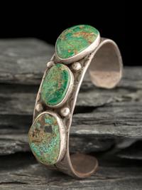 Navajo Ingot and Turquoise Cuff Bracelet
