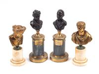 Two Pairs of Continental Bronze and Marble Small Busts