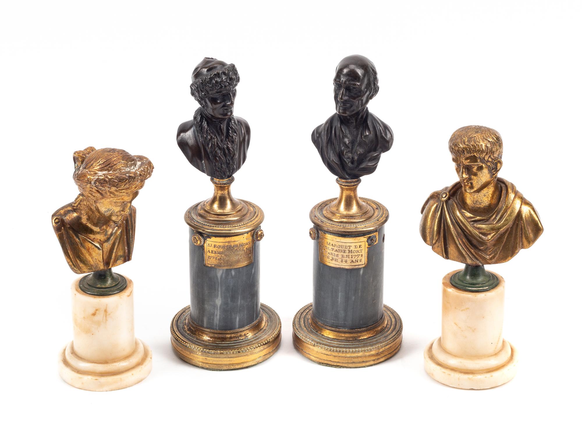 Two Pairs of Continental Bronze and Marble Small Busts