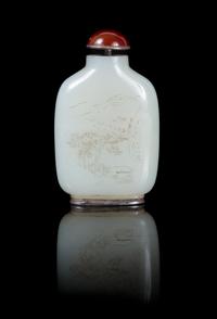 A Celadon Jade Snuff Bottle Height 3 1/4 inches.