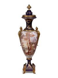A Sèvres Style Gilt Metal Mounted Porcelain Covered Urn