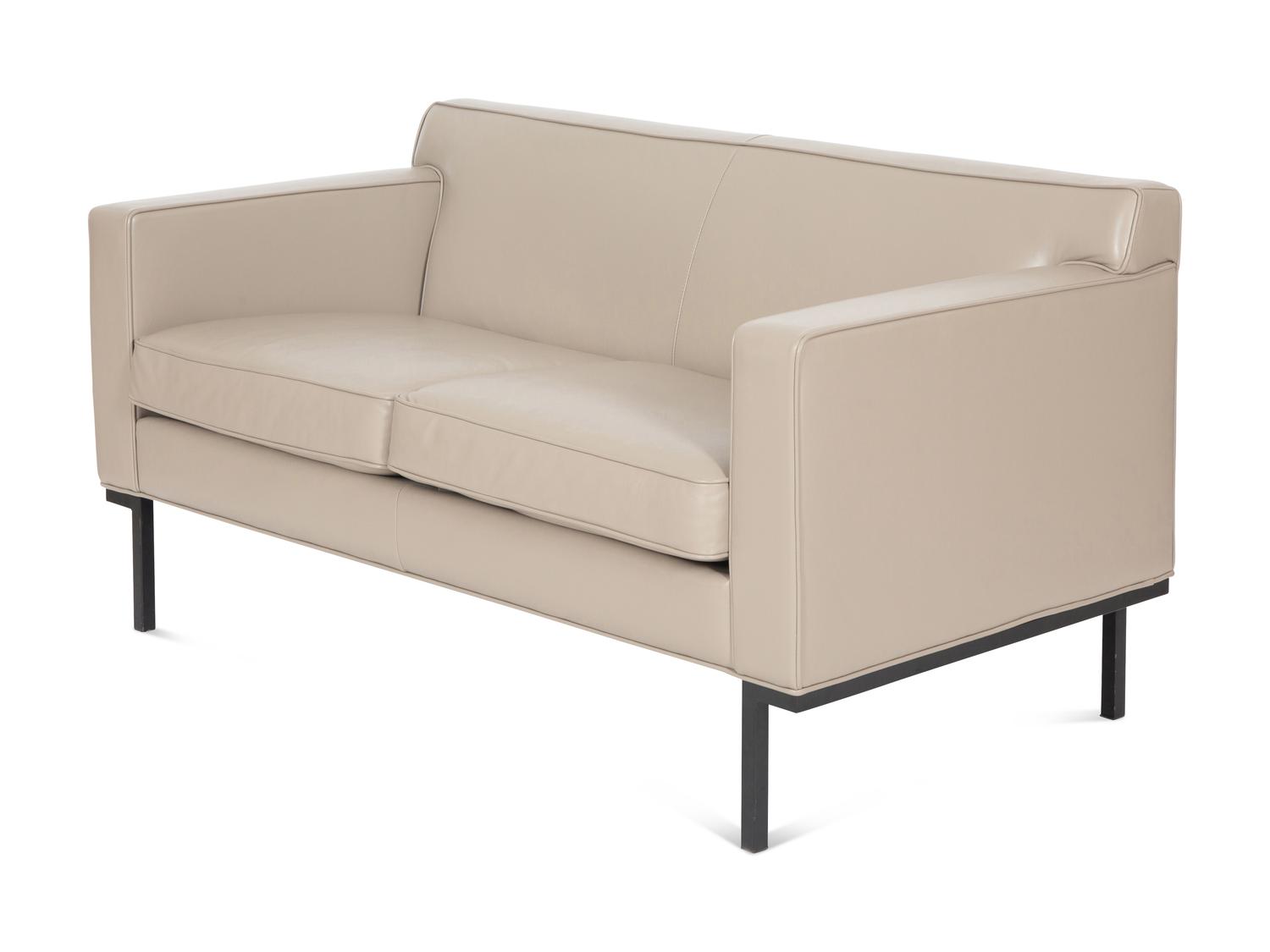 A Design Within Reach Two-Cushion Leather Theatre Sofa