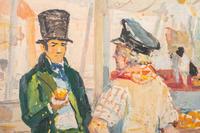 Man in Green Suit and Top Hat Buying Fruit From Vendor
